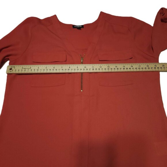 ❤️ 4/$20 Express zippered blouse Adjustable sleeves Women's medium Sheer V-neck - Picture 5 of 12